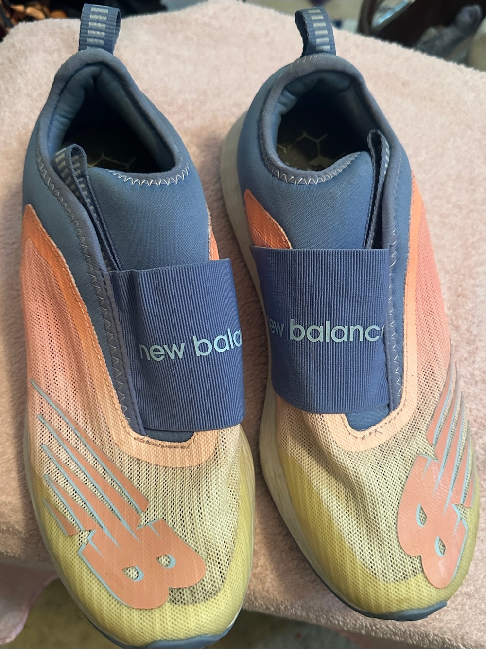 New Balance Kids Slip-On Sneakers in Blue, Peach & Yellow